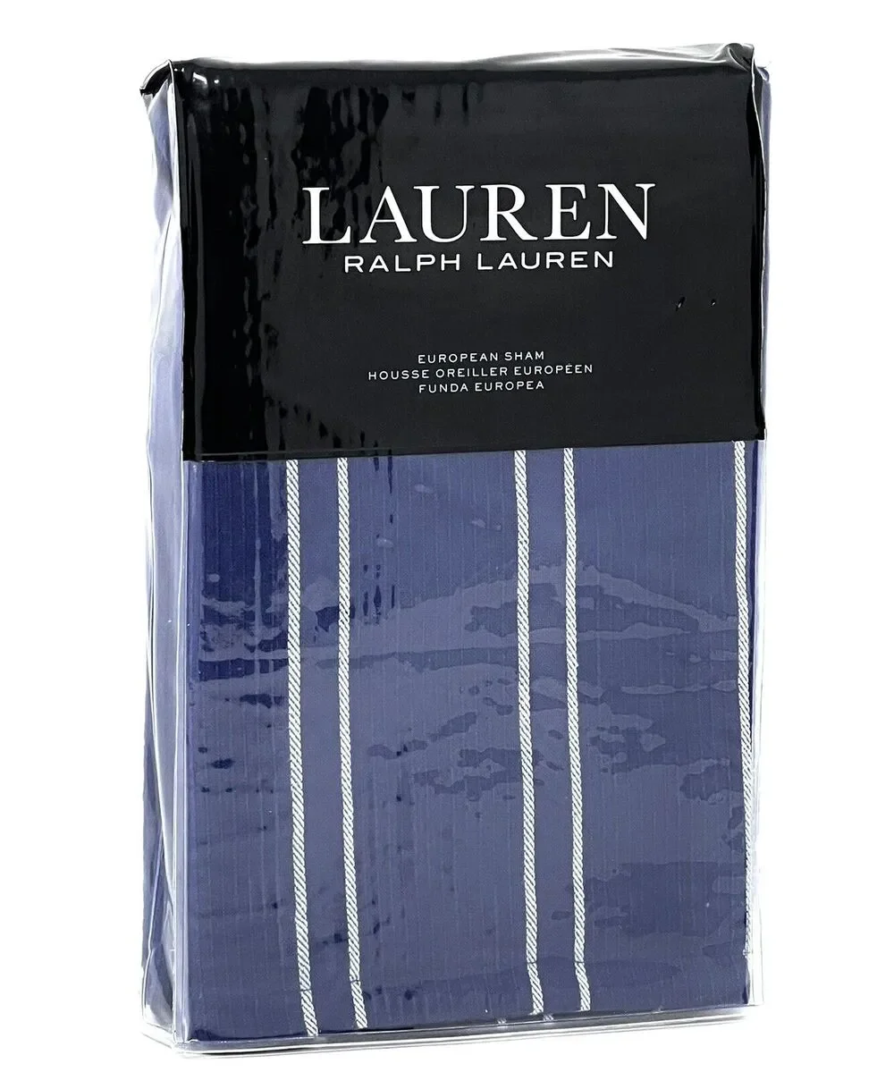 Ralph Lauren Blue Euro Pillow Sham Heath Yarn-Dyed Texture Stripe 26” X 26” (1)